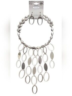 icon COLLECTION Silver Multi-oval Chandelier Necklace with Matching Earrings